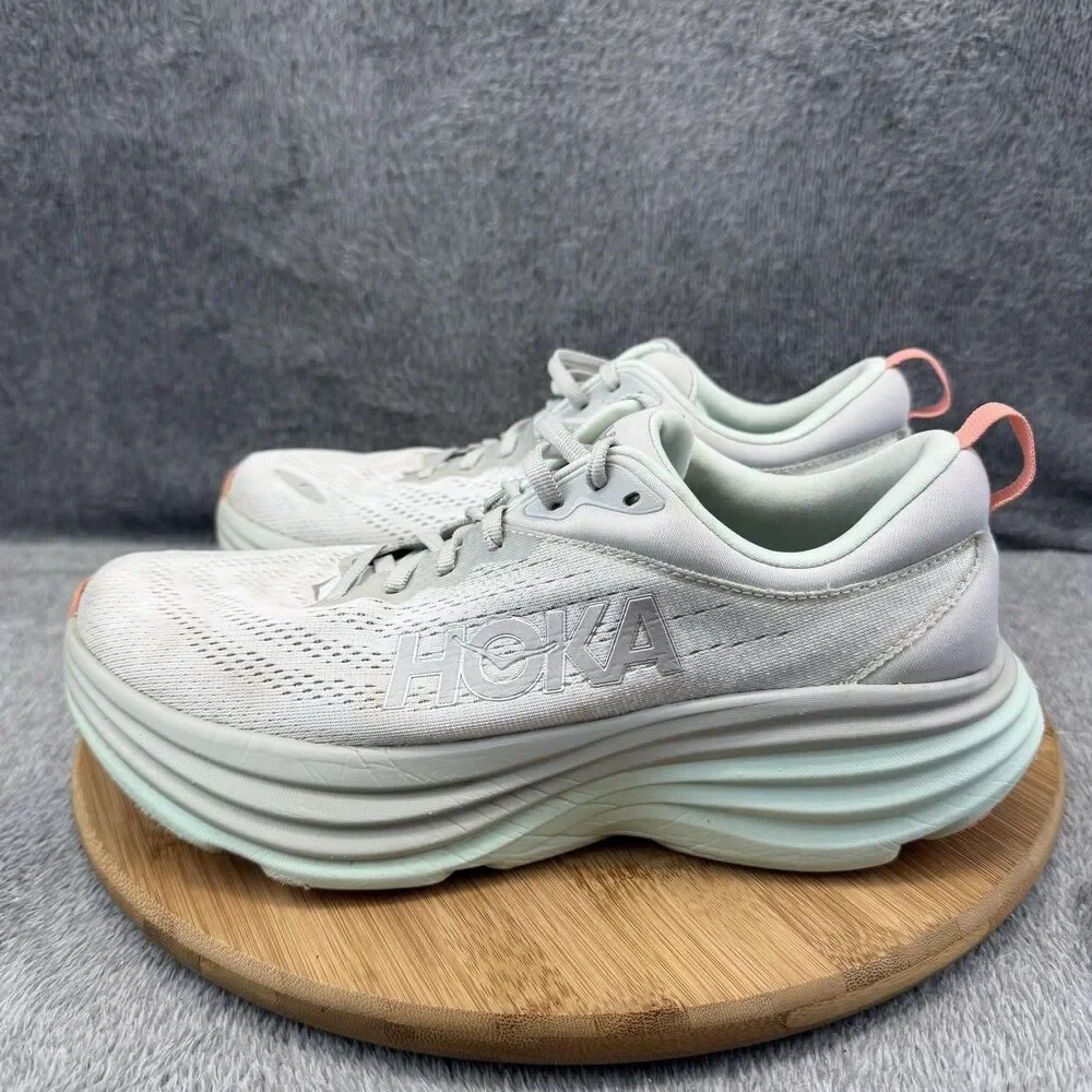 Hoka One One Bondi 8 Shoes Womens Size 9 B White Running Sneakers 1127952 SQB